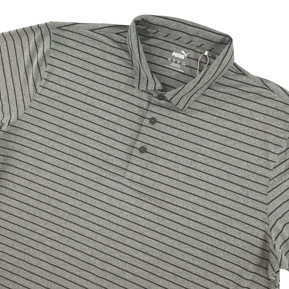 Puma Polo Shirt Mens 2XL Gray Stripe Golf Performance Lightweight Casual Top